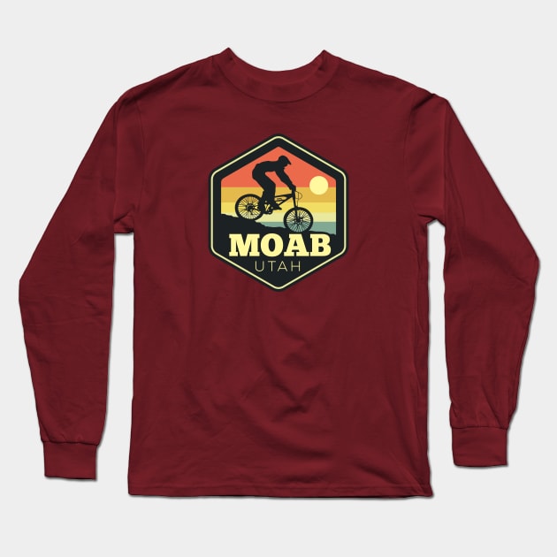 Moab Utah Mountain Bike Vintage Sunset Hexagon Long Sleeve T-Shirt by DetourShirts